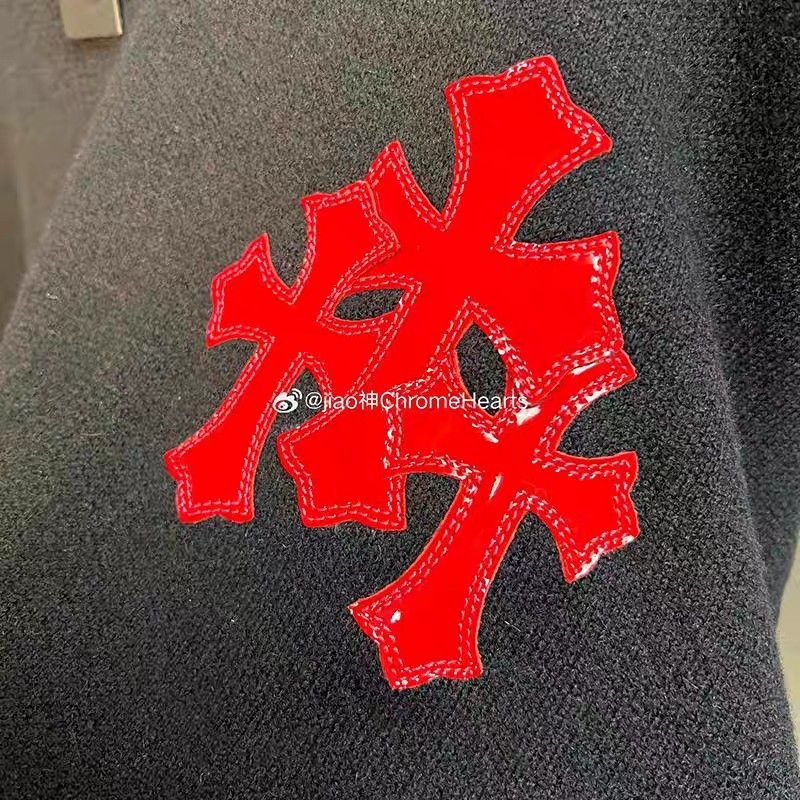 CHROME HEARTS クロムハーツ 秋冬 レッドクロス エナメルレザー刺繍 ニットセーター ブラック - Detail image 4