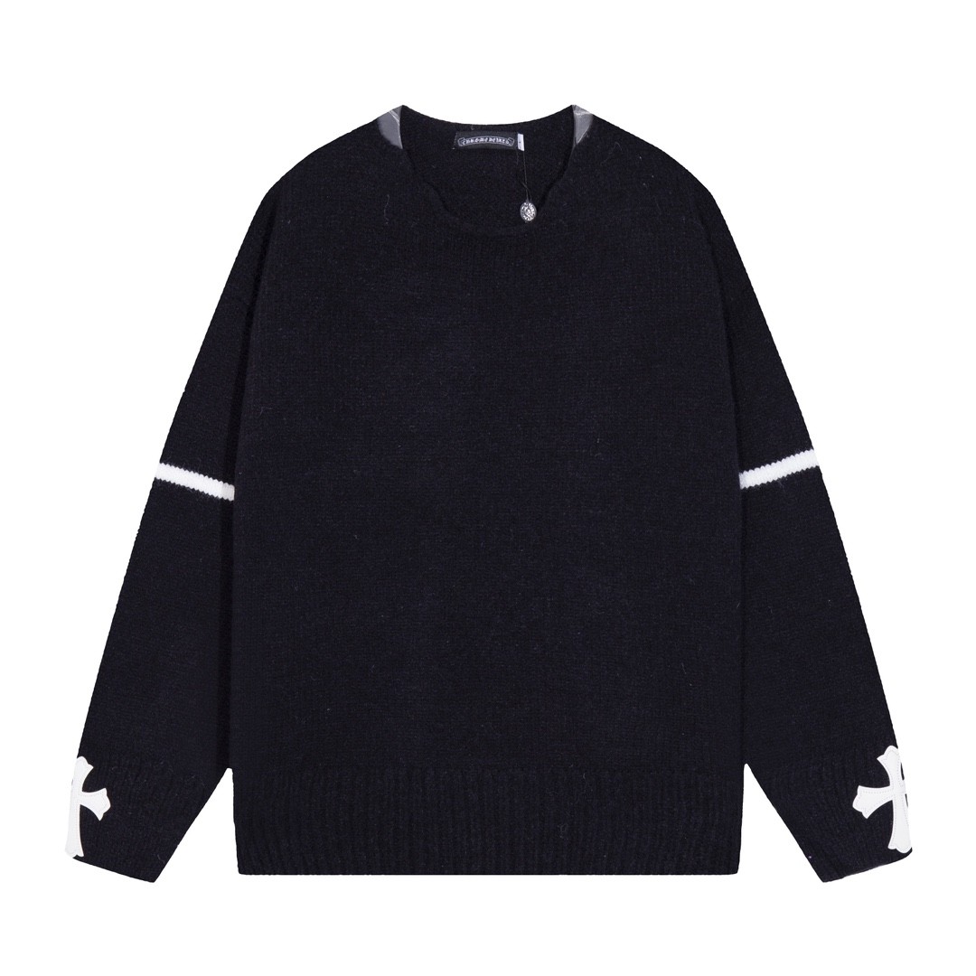 Chrome Hearts クロムハーツのオープンネックレザー&メタルディテールニットセーター - Detail image 3