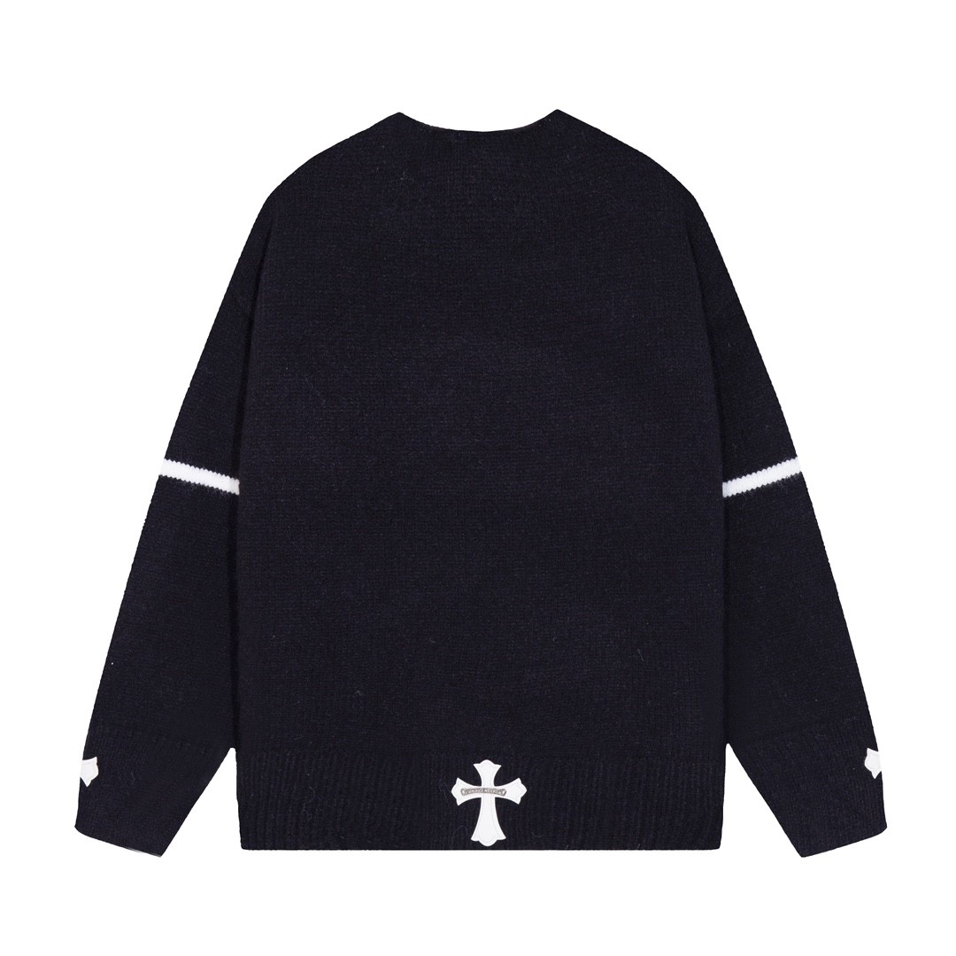 Chrome Hearts クロムハーツのオープンネックレザー&メタルディテールニットセーター - Detail image 4