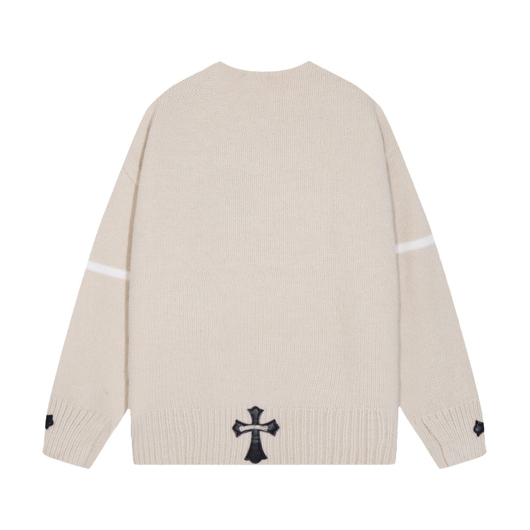 Chrome Hearts クロムハーツ 破洞デザイン リーザー十字マーク ニットセーター ブルー/ベージュ/ブラック - Detail image 4