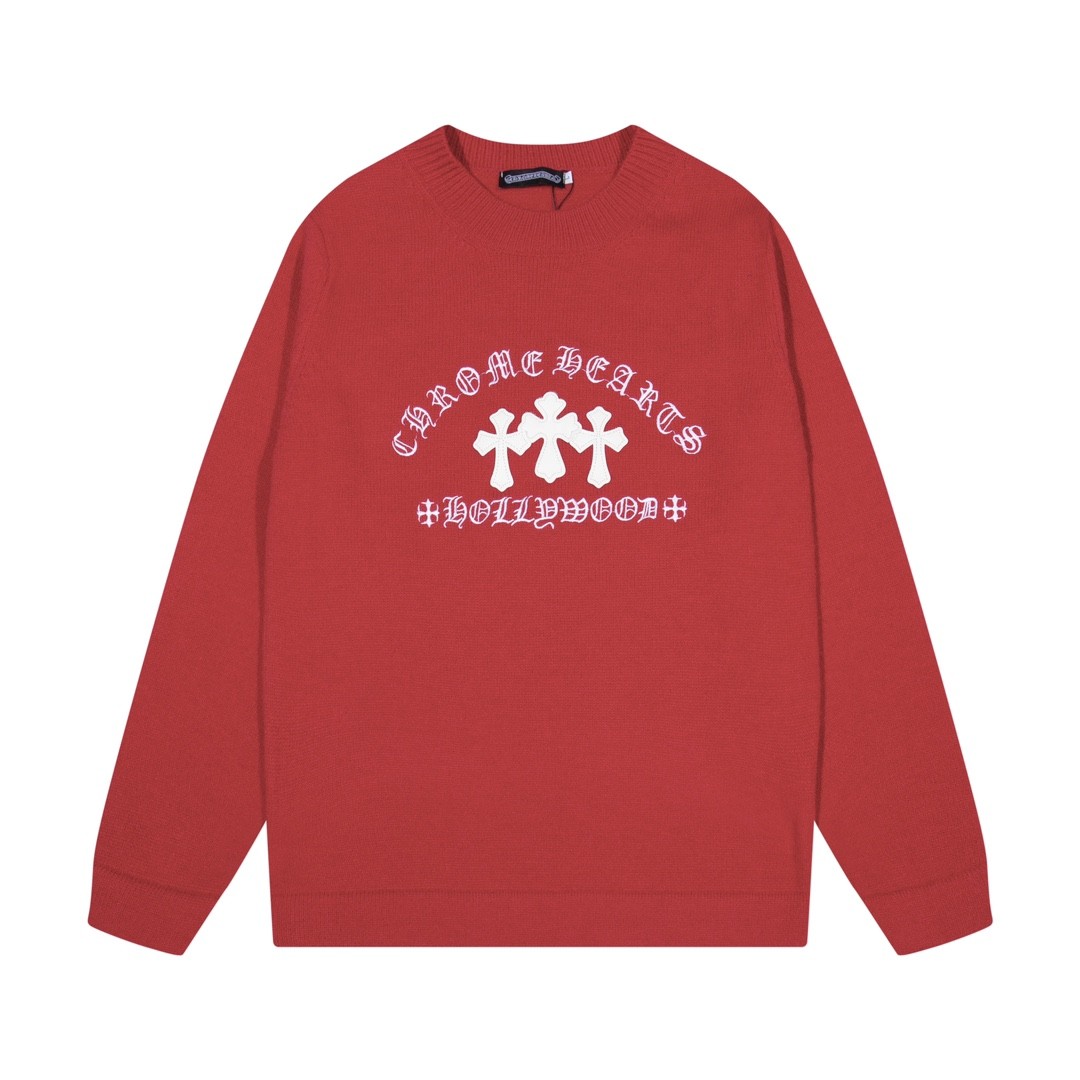 Chrome Hearts クロムハーツ 十字架レザー五金刺繍 クルーネックセーター - Detail image 3