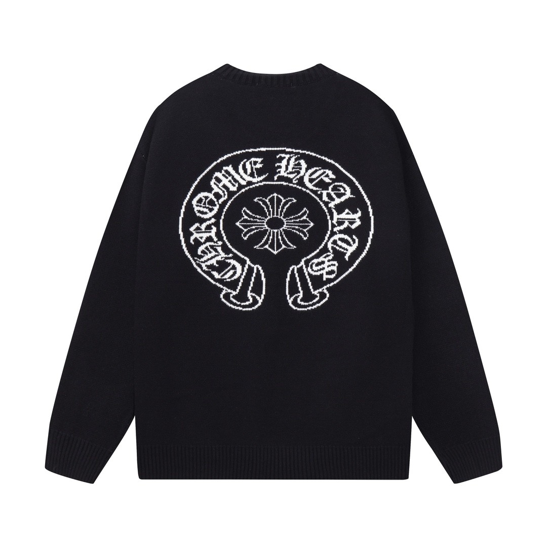 Chrome Hearts クロームハーツ クラシック ホースシュー デザイン 丸首 ウールセーター オレンジ/ブラック - Detail image 4