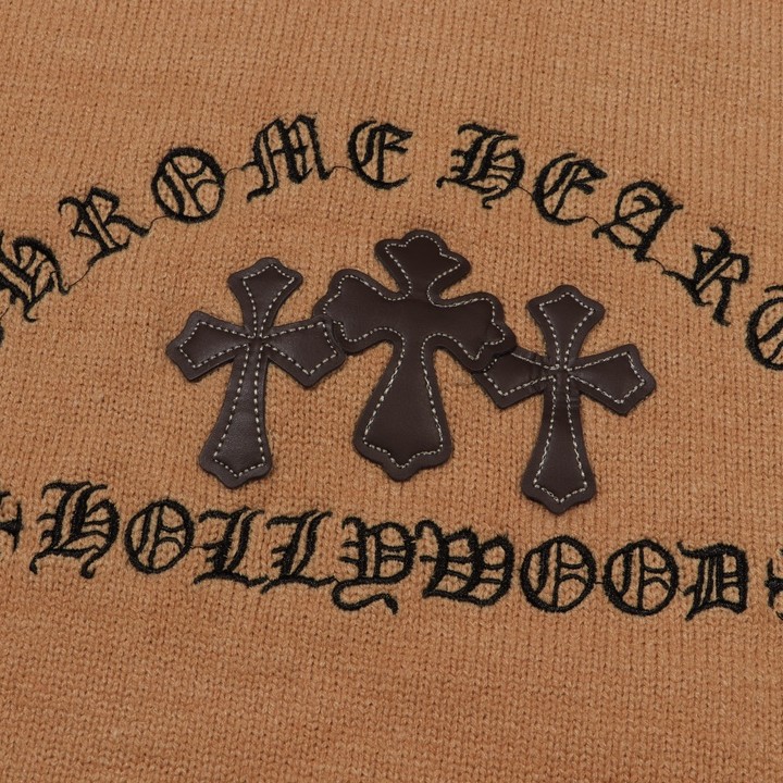 Chrome Hearts クロムハーツ 十字架レザー五金刺繍 クルーネックセーター レッド/ブラウン/ブラック - Detail image 6