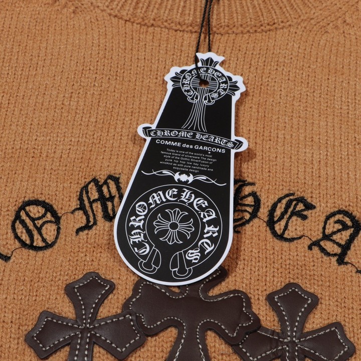 Chrome Hearts クロムハーツ 十字架レザー五金刺繍 クルーネックセーター レッド/ブラウン/ブラック - Detail image 8